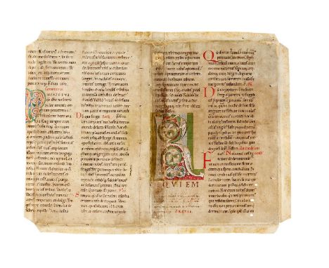 Bifolium from a large Lectionary, in Latin, decorated manuscript on parchment [Germany (Rhineland, probably Cologne), first h