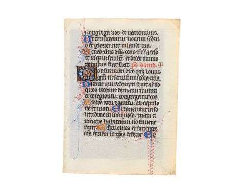 Leaf from a Psalter, in Latin, illuminated manuscript on parchment [England or Low Countries, reportedly for English market, 