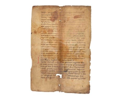 Leaf from a Noted Breviary with a very large white-vine initial, in Latin, manuscript on parchment [Germany, eleventh century