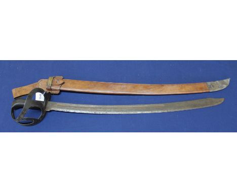 A Dutch Klewang 'cutlass' complete with leather scabbard and frog