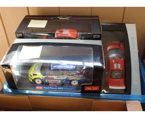 Five boxed Sunstar 1/18th scale rally cars Citroen Xsara WRC McRae, Grist, Turkey 2006, Ford Focus WRC Wilson, Orr Monte Carl