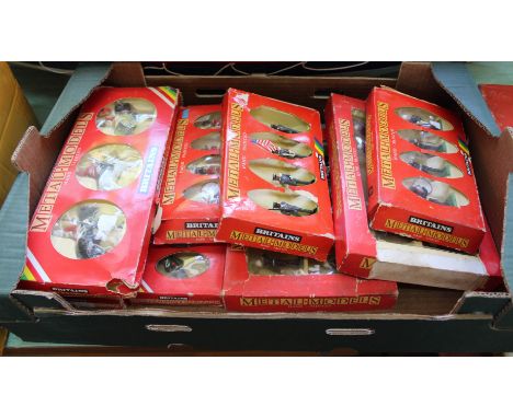 Boxed Britains 7202 Royal Marine colour party and escort, 7203 Royal Marine drum and bugle, 7210 Scots Guard drum and bugle, 