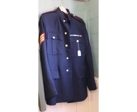 A jacket Mans No.1 dress all ranks (blue) with matching trousers complete with insignia and medal bar, in excellent condition