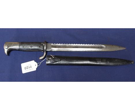 A German WWI era saw back model 1898 (short model) knife bayonet (KS98) with scabbard