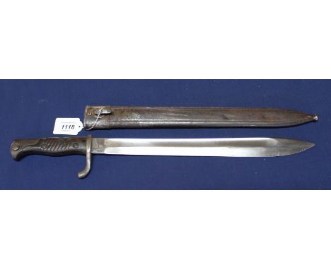 A German 2nd model 1898/05 bayonet with unusual scabbard, blade marked Rich.A.Herder Solingen and 16 (1916)