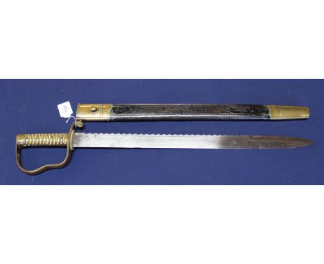 A British model 1856 'Pioneer' sidearm complete with scabbard, quillon marked 1894 with blade maker marked 'Mole', blade also