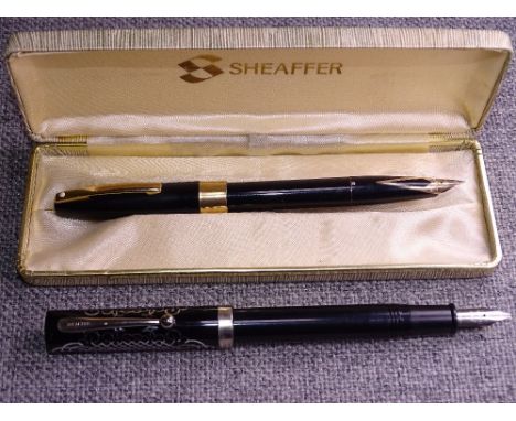 MODERN BLACK SHEAFFER NONONSENSE KALEIDOSCOPE FOUNTAIN PEN with italic medium nib and a vintage gold filled Sheaffer Imperial