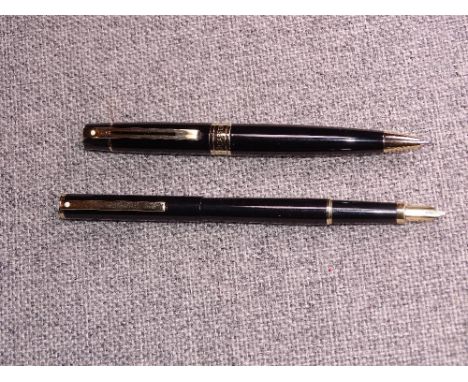 MODERN BLACK SHEAFFER 300 BALLPOINT PEN with chrome trim together with a modern black Sheaffer Fashion I fountain pen with go