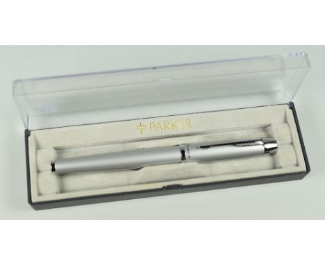 MODERN BRUSHED STEEL PARKER IM ROLLERBALL PEN with chrome trim, in Parker box