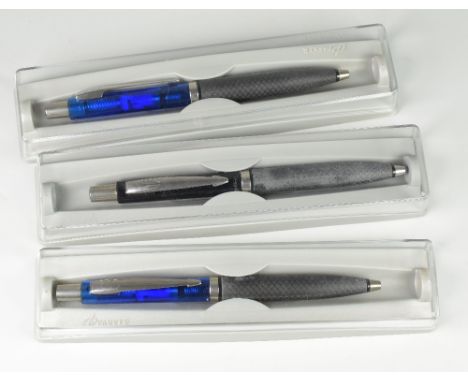 THREE PARKER REFLEX PENS including one black ballpoint pen, two blue gel pens, all with chrome trim &amp; in original boxes