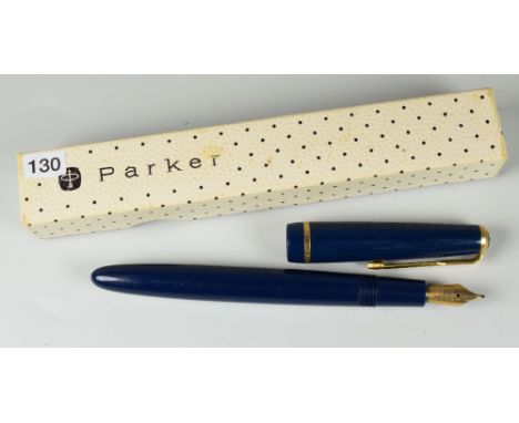 VINTAGE DARK BLUE MK V PARKER VICTORY FOUNTAIN PEN with 14ct gold nib, in original box