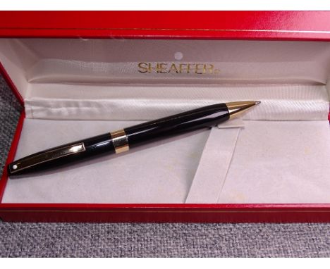 MODERN BLACK LAQUE SHEAFFER LEGACY TWO BALLPOINT PEN with 23ct gold electroplate trim, boxed