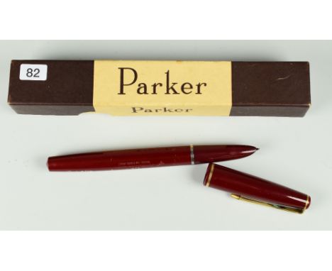 VINTAGE RED PARKER 17 LADY FOUNTAIN PEN with chalk marks to barrel, in original box with instructions