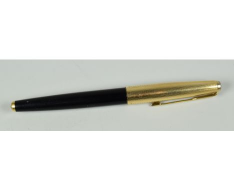 VINTAGE BLACK PARKER 65 CUSTOM FOUNTAIN PEN with 12ct rolled gold cap