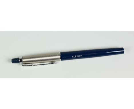 VINTAGE DARK BLUE PARKER JOTTER FIBRE TIP PEN with brushed stainless steel cap &amp; chrome plated trim, engraved with 'Elequ