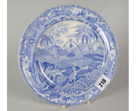 A RARE BLUE &amp; WHITE SPODE 'COMMON WOLF TRAP' TRANSFER PLATE the title inscribed to the base, impressed and stamped 'Spode