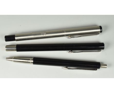 THREE MODERN PARKER VECTOR PENS including one stainless steel rollerball pen (engraved 'Lighthouse' &amp; 'www.lighthousewmc.