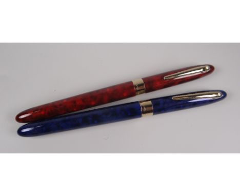 TWO MODERN SHEAFFER CREST (REISSUE) ROLLERBALL PENS Flame Red &amp; Ultramarine Blue in laque finish in the nova pattern with