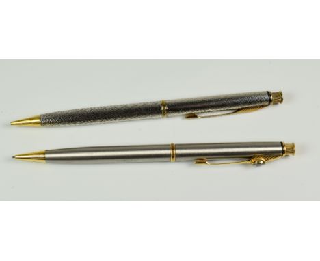 TWO MODERN PARKER INSIGNIA PENCILS push button actuated, one stainless steel with Dimonite G gold plated trim &amp; 'Shell' l