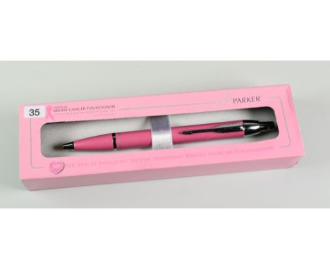 MODERN PINK RIBBON PARKER IM BALLPOINT PEN with chrome trim, in original 'National Breast Cancer Foundation' box