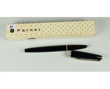 VINTAGE BLACK PARKER 17 LADY FOUNTAIN PEN with clear chalk marks to barrel, in original box