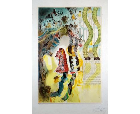 SALVADOR DALI coloured lithograph - entitled verso 'Yellow Spiral', signed XCII4/C, 62 x 40cms