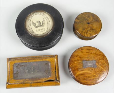PARCEL OF 19TH CENTURY AND LATER HERALDIC ITEMS, to include lacquered circular coaster box having inset Crosby family crest o