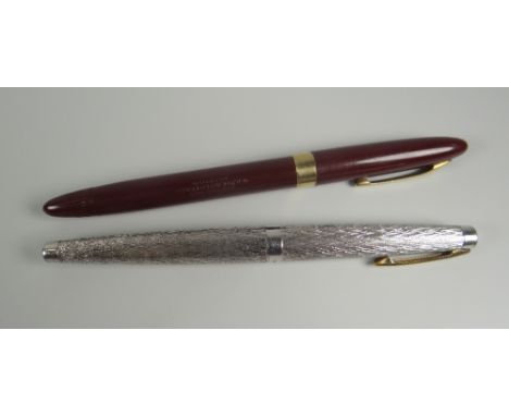 VINTAGE RHODIUM FLASHED LADY SHEAFFER 925 SEASPRAY FOUNTAIN PEN barley corn finish, gold plated clip, fitted with a 14ct gold