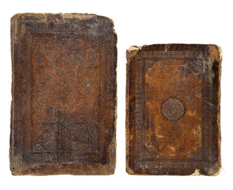 Two Mamluk book bindings, Egypt or Syria, 14th-15th century, each of rectangular form, the first stamped with a geometric lat