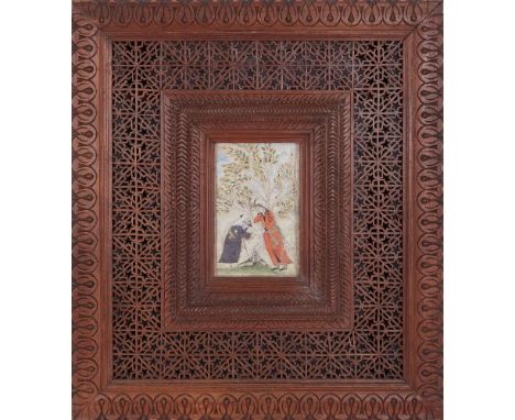 A Qajar portrait of two lovers in the Safavid style, Iran, 19th century, opaque pigments on paper, depicting two lovers swayi