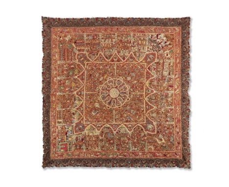 Sikh Amlikar Rumal (embroidered square shawl) depicting Scenes from the Iskandernama or Book of Alexander the Great, Kashmir,