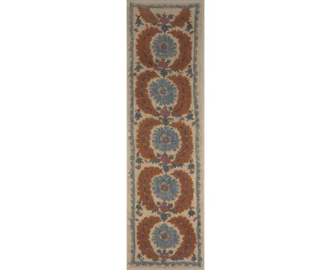 An Ottoman silk embroidered wrapping cloth (bohça), Turkey, circa 1700, of rectangular form, embroidered in blue, red, pink, 