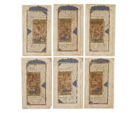 Six illustrated pages from Jalal al-Din Rumi (d.1273 AD): Mathnawi, India, late 19th century, Persian manuscript on paper in 