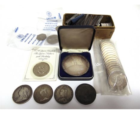 COINS - GREAT BRITAIN  comprising a George III 'cartwheel' twopence, 1797; Victoria crowns, 1891, 1893 (LVI) & 1900 (LXIV); c