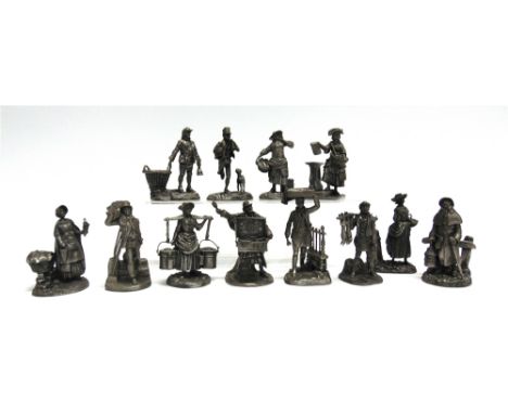 A COLLECTION OF TWELVE CAST PEWTER FIGURAL GROUPS  by John Pinches from the old cries of London series including 'The Lavende