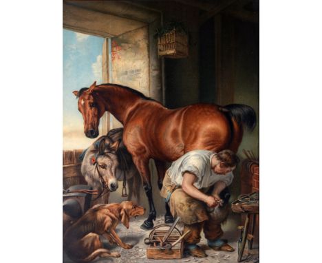 A PEARS ADVERTISING PRINT  after Sir Edwin Landseer (1802-1873), 'Shoeing the Bay Mare', chromolithograph, 57cm x 43.5cm. 