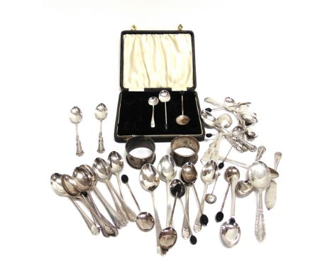 A COLLECTION OF SILVER FLATWARE  comprising a cased set of six bean end coffee spoons; four loose similar spoons; a set of si