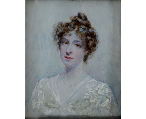 CONTINENTAL SCHOOL (LATE 19TH / 20TH CENTURY)  Portrait Miniature of a Lady with a Lace Shawl,  watercolour and bodycolour on