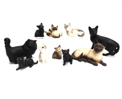 A GROUP OF NINE VARIOUS BESWICK CAT FIGURES  and a Royal Worcester 'Tabby' figure (10)