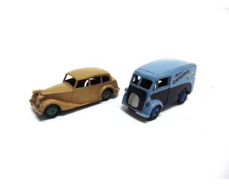 TWO DINKY DIECAST MODEL VEHICLES  comprising a No.465, Morris 10cwt Van 'Capstan', pale blue over dark blue with mid-blue rid