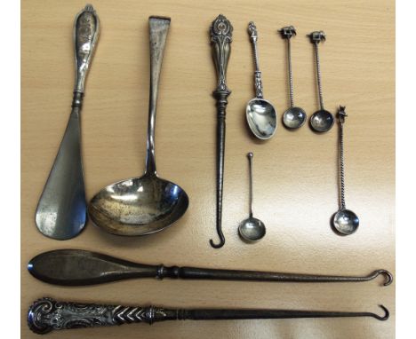 A GEORGIAN SILVER OLD ENGLISH PATTERN SAUCE LADLE by Godbehere &amp; Wigan, London 1795, later monogrammed; three silver hand