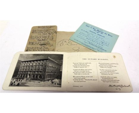 AN ARCHIVE RELATING TO JOHN HAMPTON CHADWICK, POET & THE CUNARD STEAM SHIP COMPANY  comprising a manuscript poem 'King and Co
