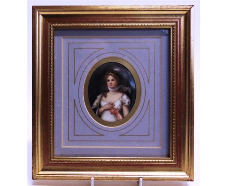 A MINIATURE BERLIN STYLE PORCELAIN PORTRAIT PLAQUE  inscribed in pencil verso 'Queen Louise of Prussia', 8cm x 6cm, mounted i