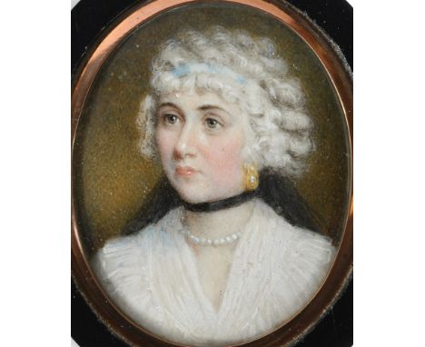 BRITISH SCHOOL (19TH CENTURY)  Portrait Miniature of a Lady with Curled Hair,  oil, possibly on ivory, unsigned, 5.5cm x 4.5c