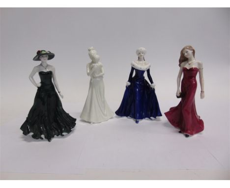 THREE ROYAL WORCESTER FIGURES:  'Olivia' (240/9,500), 'Stunning in Red', 'First Love' and a Royal Doulton figure 'Winters Wal