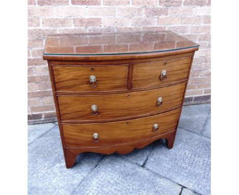 A MAHOGANY BOW FRONT CHEST OF TWO SHORT AND TWO LONG DRAWERS  on bracket feet, 91cm wide 48cm deep 89cm high