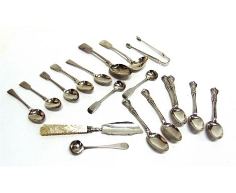 A COLLECTION OF ANTIQUE SILVER FLATWARE  comprising a set of six fancy pattern Victorian silver teaspoons by Hayne & Cater, w