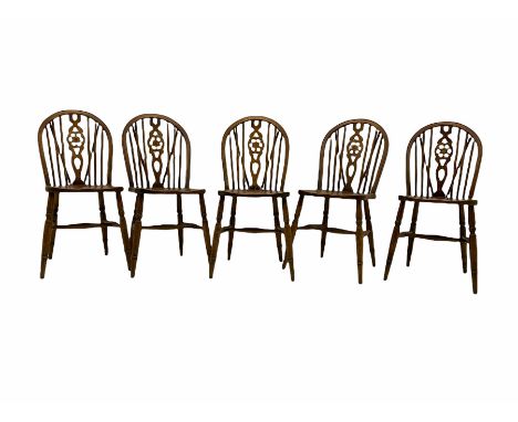 Set five elm and beech hoop and stick back chairs