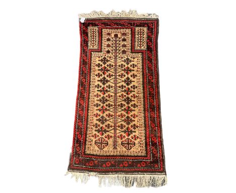 Baluch red and light brown ground prayer rug, decorated with stylised plant motifs Dimensions: Height:&nbsp;152cm&nbsp; Lengt