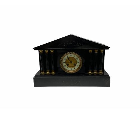 Early 20th century Belgium slate mantle clock with an eight-day French rack striking movement striking the hours and half-hou